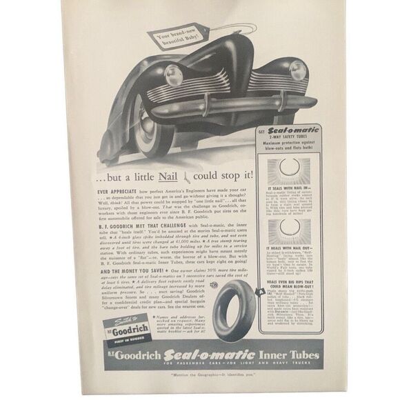Vintage 1941 BF Goodrich Seal O Matic Tire Ad Advertisement - Picture 2 of 4